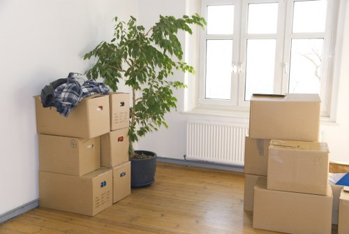 Furniture and boxes being arranged inside a removals van