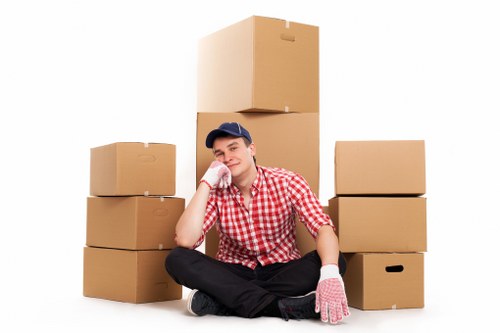 Packed furniture ready for transport in a removals van